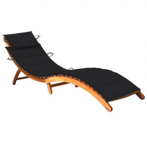 VidaXL Chaise longue de jardin avec coussin Bois d'acacia solide - Noir