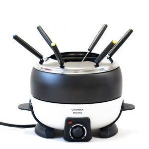 Appareil à fondue électrique 6 personnes Service à fondue 800W Caquelon 2L Anti-adhésif 6 Fourchettes Inox Cuisinier Deluxe Noir