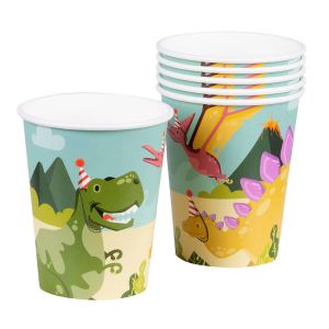 Boland 50067 – Lot de 10 gobelets de fête Dinosaure 210 ML – Vaisselle écologique – 100% Papier – Anniversaire