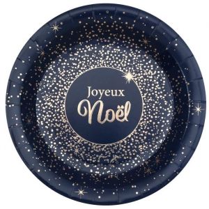 10 ASSIETTES CARTON SCINTILLANTES NOËL 23CM BLEU