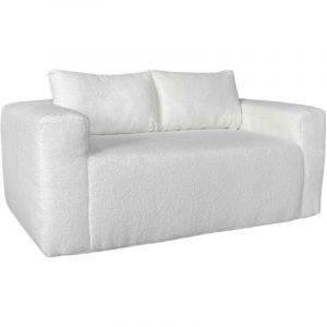 Oviala Canap&eacute; 2 places en tissu bouclette avec coussins &eacute;cru