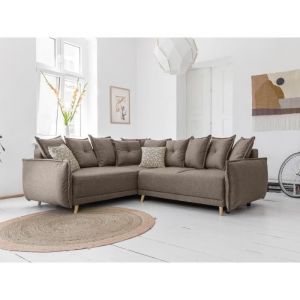 Bobochic Lena - canapé d'angle convertible - avec coffre - style scandinave - 5 places - gauche Couleur - Latte