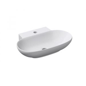 Image de Mai & Mai Lave main évier vasque 56x38,5x12 cm en céramique blanc ovale lavabo sans trop plein à poser BR899