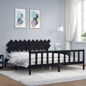 VidaXL Cadre de lit avec tête de lit noir 200x200 cm bois massif