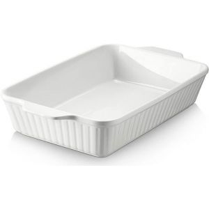 DOWAN Cocotte en c&eacute;ramique de 23.6cm x 33cm, grand plat &agrave; lasagne profond pour four, plat de cuisson de 4000 ml avec poign&eacute;es, passe au four et durable pour lasagnes, blanc