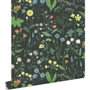 Estahome - papier peint fleurs des champs multicolore sur noir