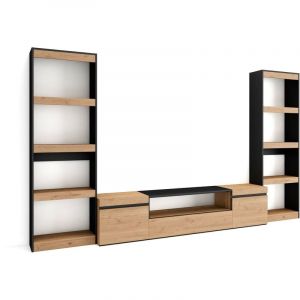 Ensemble Meuble tv, Meuble Salon Complet, 320x186x35cm, Pour les tv jusqu'à 80', Salon Complet, Style moderne, Chêne et noir - Skraut Home