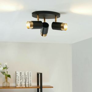 Kosilum Plafonnier en métal noir et doré 22 cm