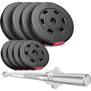 Hop-Sport Set de 37 kg Barre d'Haltère avec Disques de poids, Ensemble d'haltères avec Barre longue 120 cm, Kit d'haltères avec poids pour musculation 4 x 5 kg; 4 x 2,5 kg
