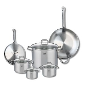 Elo 9507250 Batterie de cuisine 6 pièces, Ensemble de 2 Poêles de cuisson 24 et 32 cm et 4 faitouts 12, 14, 16 et 26 cm Profi Citrin, inox, induction