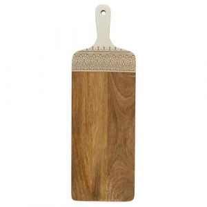 The home deco factory HOME DECO FACTORY, KA0580, Planche de Présentation en Manguier 58 cm - Plateau Multifonctionnel pour Apéritifs et Desserts, Facile à Entretenir, Design Élégant, Marron, Blanc, Orange