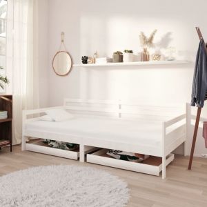 VidaXL Lit avec tiroirs 90x200 cm Bois de pin massif Blanc