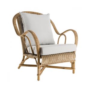 Fauteuil en rotin patiné vieilli avec coussin Nantucket - KOK