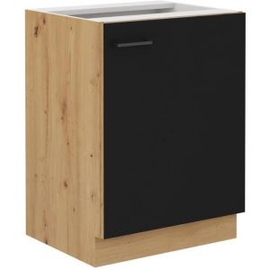 Meuble bas - modena - 60 cm - 1 porte battante - Chene artisan et noir mat - cuisinier
