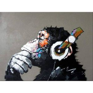 Figured'Art Peinture par Num&eacute;ro Adulte Singe casque audio - Activit&eacute; Manuelle Kit de Loisir Cr&eacute;atif DIY Num&eacute;ro d'Art Complet - 40x50cm sans ch&acirc;ssis en bois