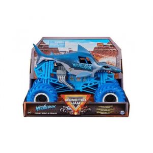 Monster jam serie 18 - megalodon echelle 1/24 bleu - camion truck geant requin - show cascades - set vehicule et carte