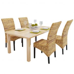 VidaXL Chaises de salle ? manger 4pcs Bois solide de manguier et abaca