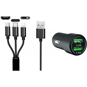 Image de IWH Chargeur auto Dual usb 3 en 1 12/24V/3,4A Charge de courant max=3.4 a