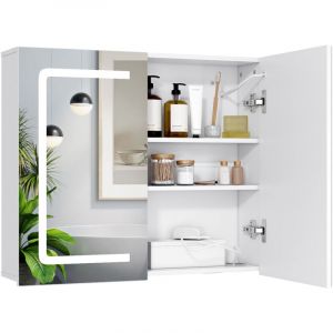 Armoire Murale de Salle de Bain Bealife Armoire avec Mirroir LED R&eacute;glable &Eacute;tag&egrave;re S&egrave;che-cheveux &Eacute;tag&egrave;res R&eacute;glables Prise 70x16x60 cm