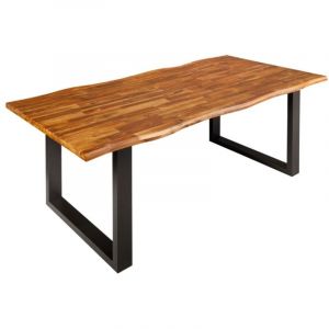 Table NALKO 200 cm &ndash; Plateau en bois massif d'acacia et structure en m&eacute;tal noir &ndash; &Eacute;l&eacute;gance industrielle et authenticit&eacute; naturell