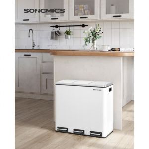 Songmics Poubelle de tri 3 compartiments x 18L mécanisme tampon blanc