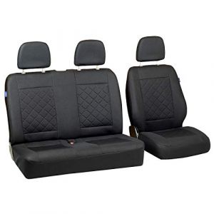Housses de si&egrave;ge pour Mercedes Sprinter - Ensemble de housses 1+2 - Couleur premium carr&eacute;s noirs
