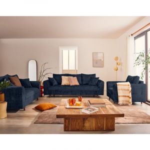 Rune - canap&eacute; droit 3 places en velours textur&eacute; - bleu