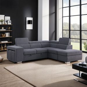 M&S Canap&eacute; d'angle &agrave; droite convertible 7 places en velours anthracite - sven