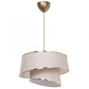 Suspension Luminaire Plafonnier Beige Marron Dor&eacute; 32,5x65 Cm