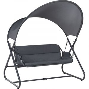 Beliani Balançoire de Jardin Moderne Siège en Polyester avec Auvent en Maille Cadre en Acier Gris Foncé Solagna