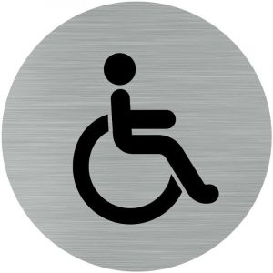 Image de Pictogramme Handicapé et pmr (Q0184). Autocollant souple effet alu brossé ou plaque de porte alu brossé ep 2mm au choix - Plaque aluminium brossé