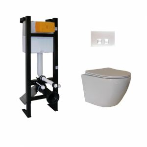 Regiplast Pack WC Bâti-support Evo + Cuvette sans bride KELOS Blanc + Plaque Blanche