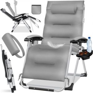 Chaise longue de jardin, résistante aux intempéries, charge maximale 200kg, dossier réglable avec coussin pour la nuque, porte-boisson et coussin