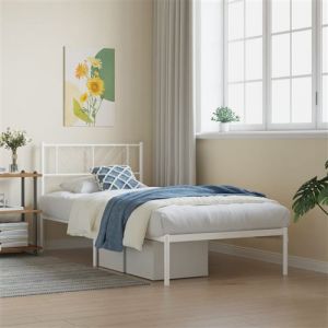 VidaXL Cadre de lit métal avec tête de lit blanc 90x190 cm