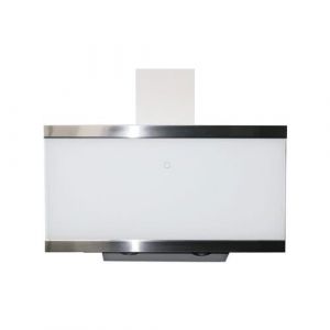 Respekta Hotte aspirante sans hotte/Hotte inclinée 90 cm/Écran en verre avec cadre en acier inoxydable blanc/Fonction évacuation et recyclage de l'air / CH89090W / A++ / 39 – 59 dB