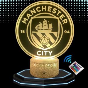 Lampe de Chevet 3D LED Manchester City Football, Veilleuse changement de Couleurs, Lampe Tactile Bureau et Chambre, Idée cadeau