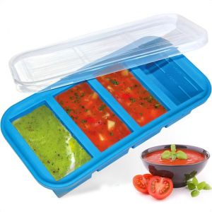 Goliving 4 in 1 Freezer Containers - Freshness Containers - 4 x 250ml - Meal Prep Containers - Silicone Storage Containers with Lid - Baby Food Storage Box - Freezer and Microwave - Blue