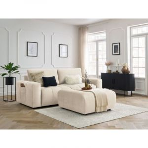 Bobochic Canap&eacute; droit convertible Canap&eacute; droit convertible coffre arsene tissu velours avec pouf Beige - Beige