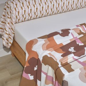 Blanc des vosges Parure drap plat + 2 taies 65 x 65 percale POP TERRA COTA