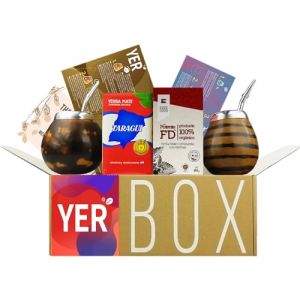 YERBOX Yerba Mate Tee Set: Taragui Traditional 250g + Fede Rico Potente 250g -2x Mate Becher Kürbis - Kalebasse - 2x Bombilla