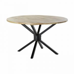 Table de Salle à Manger Dkd Home Decor 127 x 127 x 75 cm Naturel Noir Métal Aluminium Bois de manguier