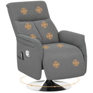 Homcom Fauteuil relax massant - pivotant, dossier et repose-pieds réglable, télécommande - tissu aspect lin - 68,5x77x117cm - gris