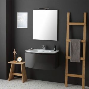 Kiamami Valentina ARMOIRE DE TOILETTE SUSPENDUE COURBE 82 CM GRIS ANTHRACITE BRILLANT - RIVA