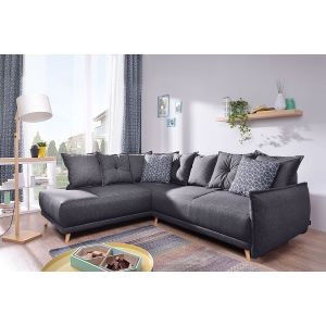 Bobochic LENA - Canapé scandinave d'angle gauche - convertible - 236x90x190cm - Gris foncé