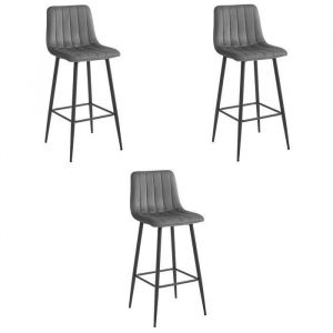 Tabouret POZZA - velours gris foncé / pieds noirs x 3
