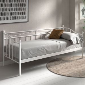 M&S Lit banquette 90x200 cm structure en m&eacute;tal blanc