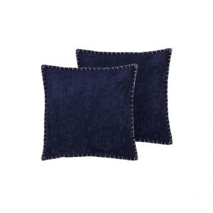 Beliani Lot de 2 coussins décoratifs bleu foncé 45 x 45 cm MELUR - beige
