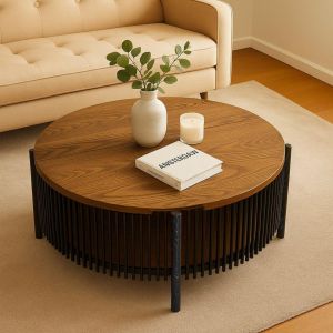 Table basse ronde avec rangement Curcuma Bois et Métal mareté Noir