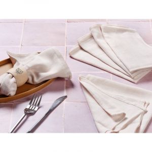 Serviette de table - 6 pièces - Lin et coton blanc crème