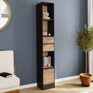 Idmarket Etagère bibliothèque CARLA 3 étagères 2 tiroirs 1 placard noir et effet bois 190 cm